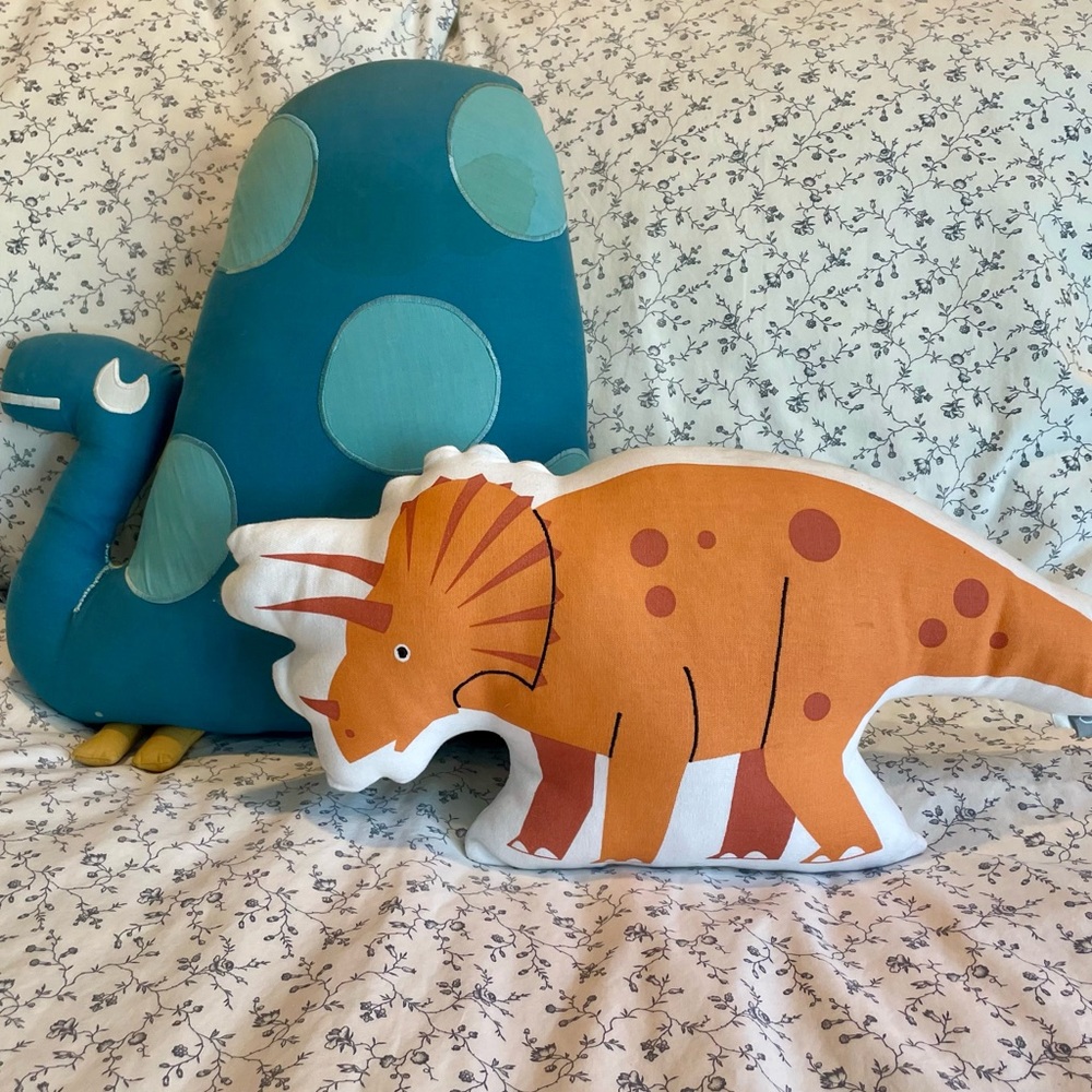 Crate & Barrel (formThe Land of Nod)Dinosaur Accent Pillow Set - Teal and Orange